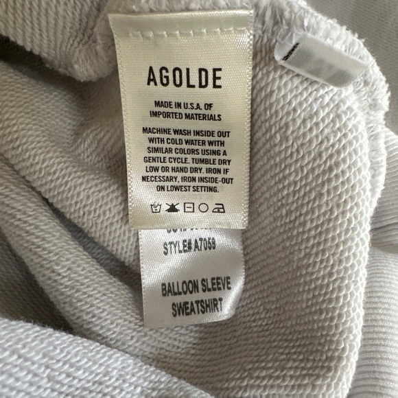 AGOLDE Women's Balloon Sleeve Cropped Sweatshirt Light Grey Paper Mache Size M - Picture 8 of 11